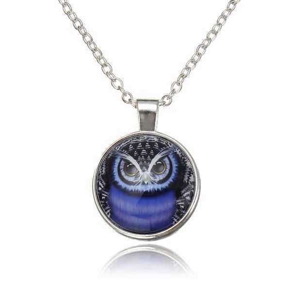 Lovely-Owl-Glass-Cabochon-Silver-Plated-Chain-Pendant-Necklace-Unisex-990646