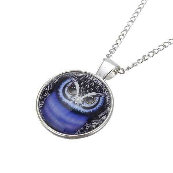 Lovely-Owl-Glass-Cabochon-Silver-Plated-Chain-Pendant-Necklace-Unisex-990646