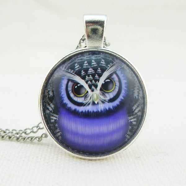 Lovely-Owl-Glass-Cabochon-Silver-Plated-Chain-Pendant-Necklace-Unisex-990646