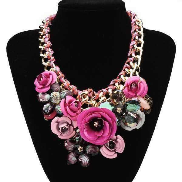 Luxury-Resin-Beads-Metal-Flower-Statement-Choker-Necklace-Multicolor-917540