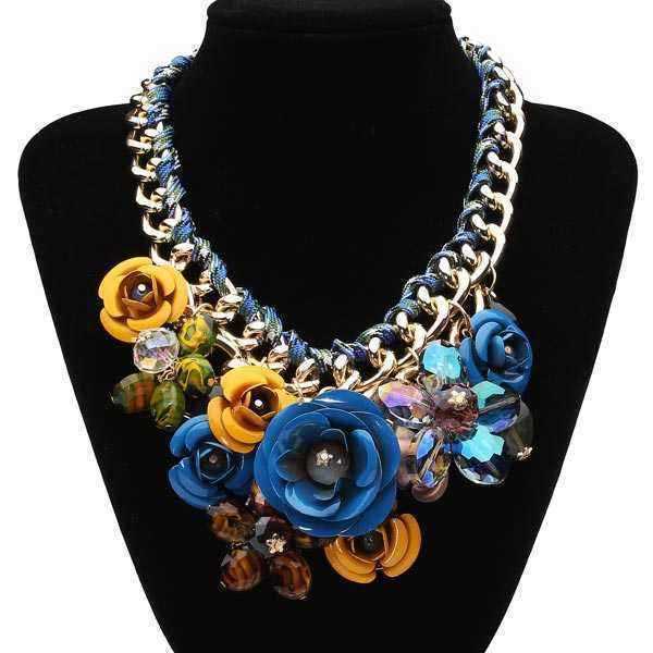 Luxury-Resin-Beads-Metal-Flower-Statement-Choker-Necklace-Multicolor-917540