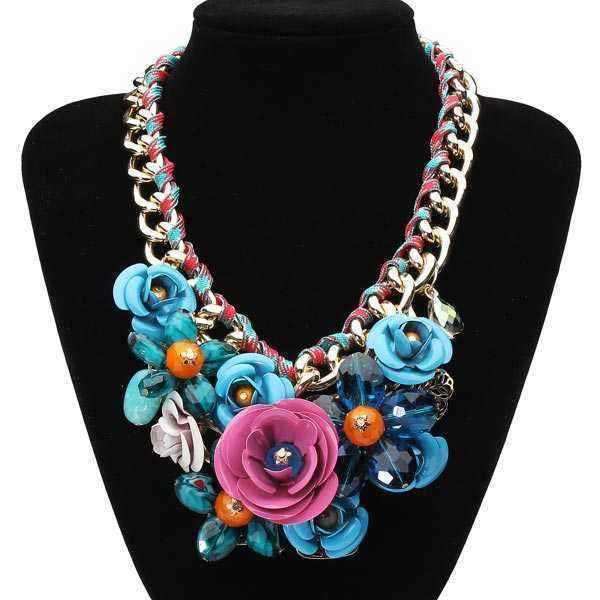 Luxury-Resin-Beads-Metal-Flower-Statement-Choker-Necklace-Multicolor-917540