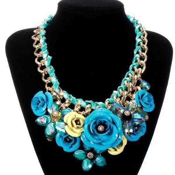 Luxury-Resin-Beads-Metal-Flower-Statement-Choker-Necklace-Multicolor-917540