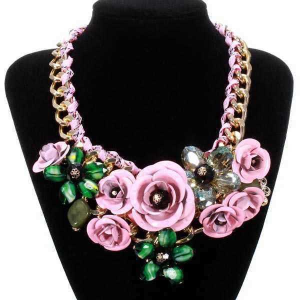 Luxury-Resin-Beads-Metal-Flower-Statement-Choker-Necklace-Multicolor-917540