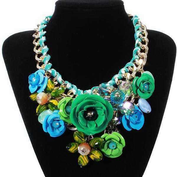 Luxury-Resin-Beads-Metal-Flower-Statement-Choker-Necklace-Multicolor-917540