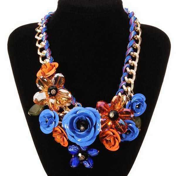 Luxury-Resin-Beads-Metal-Flower-Statement-Choker-Necklace-Multicolor-917540