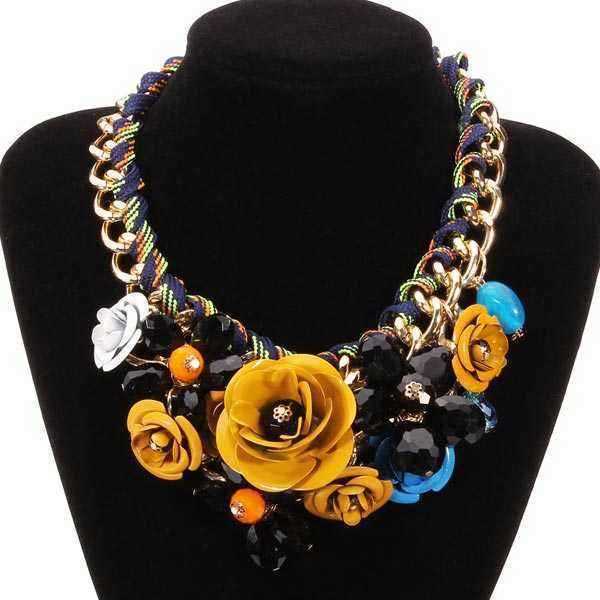 Luxury-Resin-Beads-Metal-Flower-Statement-Choker-Necklace-Multicolor-917540