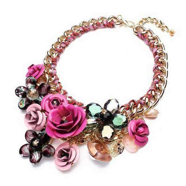 Luxury-Resin-Beads-Metal-Flower-Statement-Choker-Necklace-Multicolor-917540