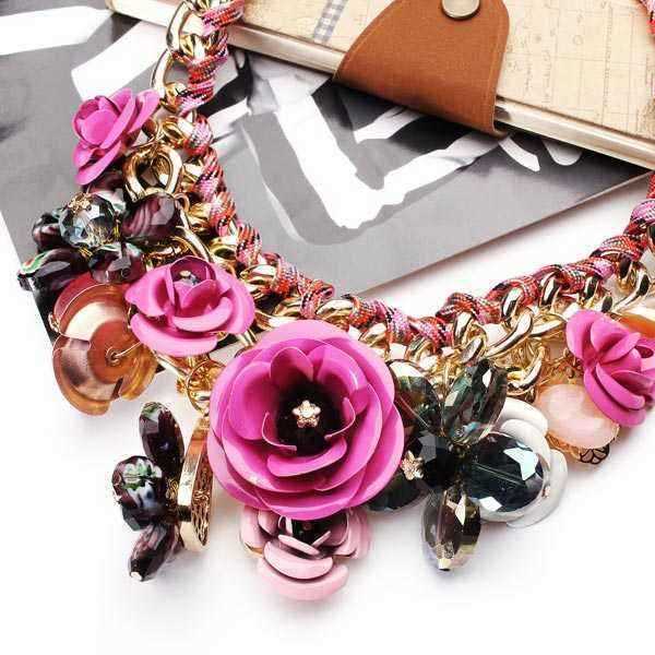 Luxury-Resin-Beads-Metal-Flower-Statement-Choker-Necklace-Multicolor-917540