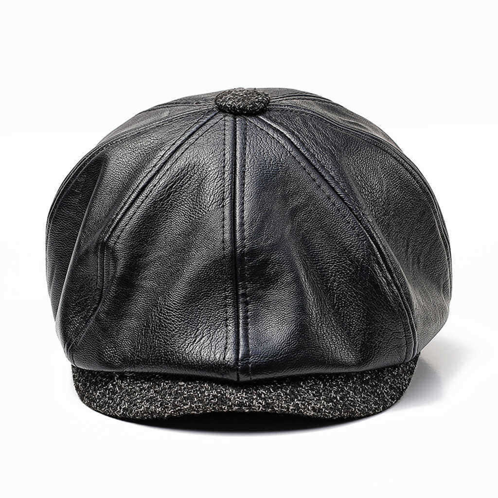 Men-Middle-aged-Artificial-Leather-Painter-Beret-Caps-Warm-Adjustable-Newsboy-Hunting-Hat-1348629