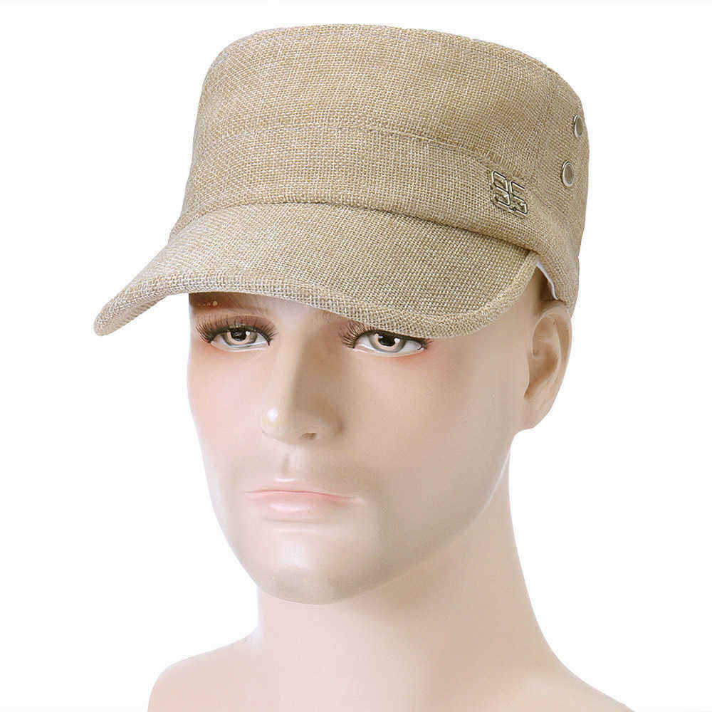 Men-Simple-Vogue-Linen-Solid-Color-Flat-Hats-Sunshade-Casual-Outdoors-Adjustable-Caps-1457325