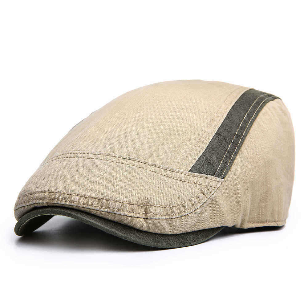 Men-Unisex-Cotton-Stripe-Patchwork-Painter-Beret-Caps-Outdoor-Sunscreen-Ivy-Forward-Hat-1434000