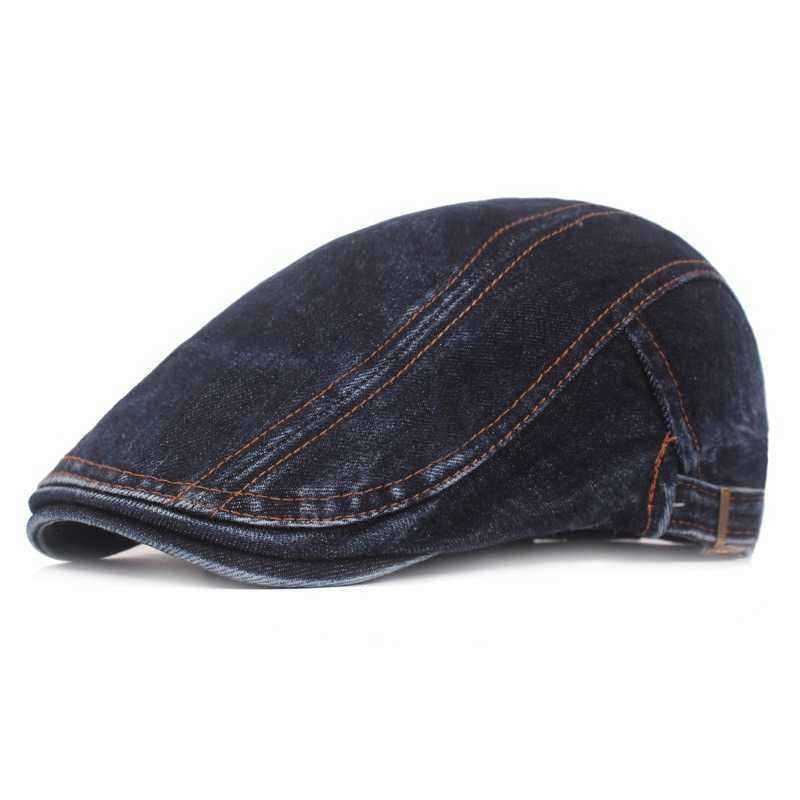 Men-Washed-Denim-Double-Sided-Adjustable-Painter-Beret-Hat-Newsboy-Cabbie-Flat-Caps-1440479