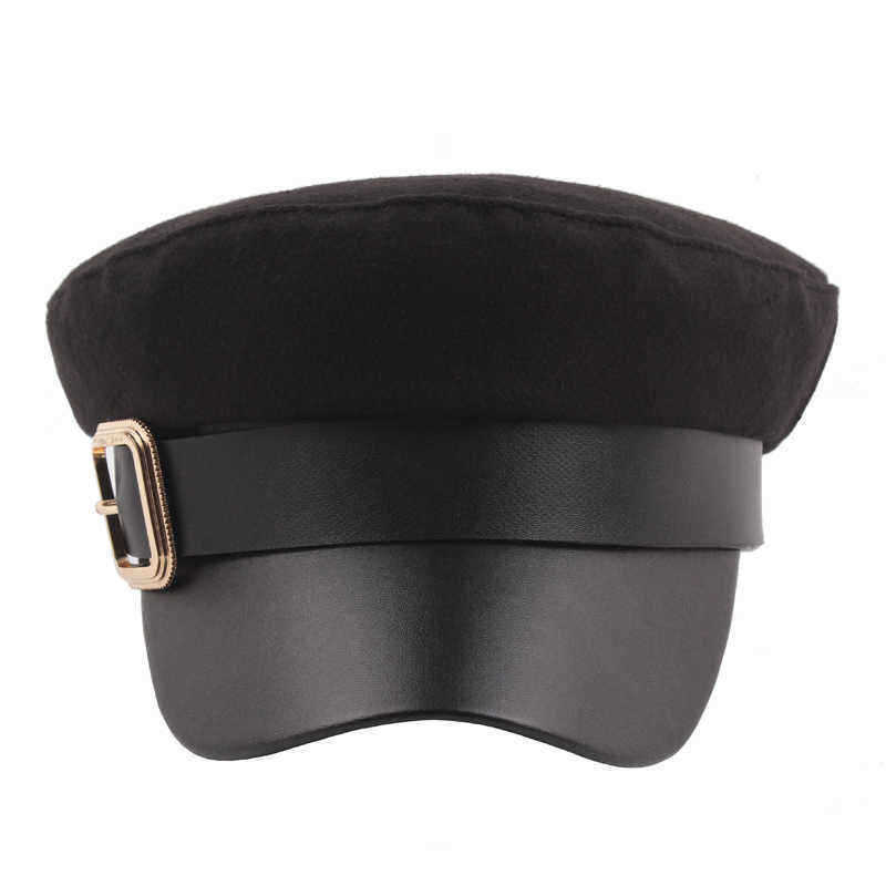 Men-Woman-Belt-Metal-Buckle-Navy-Beret-Caps-Woolen-Blending-Warm-Flat-Top-Cadet-Hat-1349749