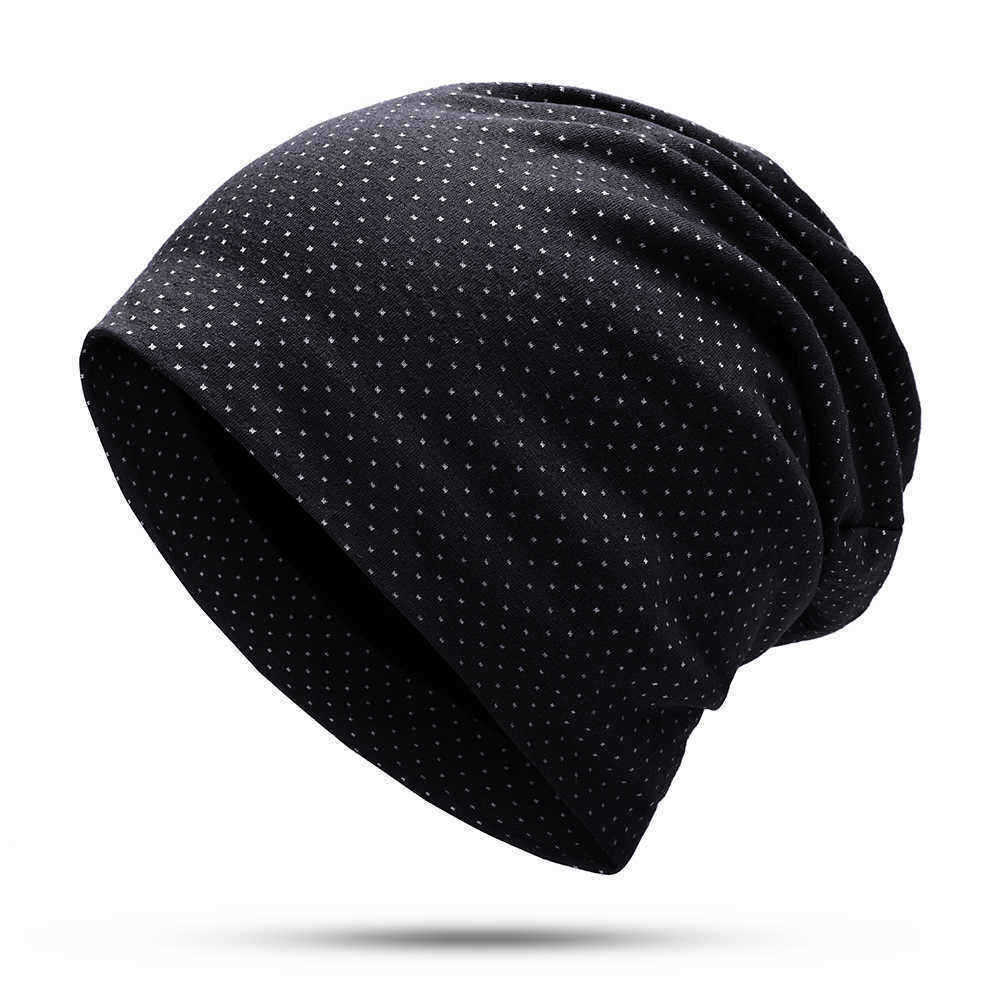 Men-Women-Cotton-Dot-Print-Beanie-Hat-Outdoor-Double-Layers-Earmuffs-Skullcap-1384412