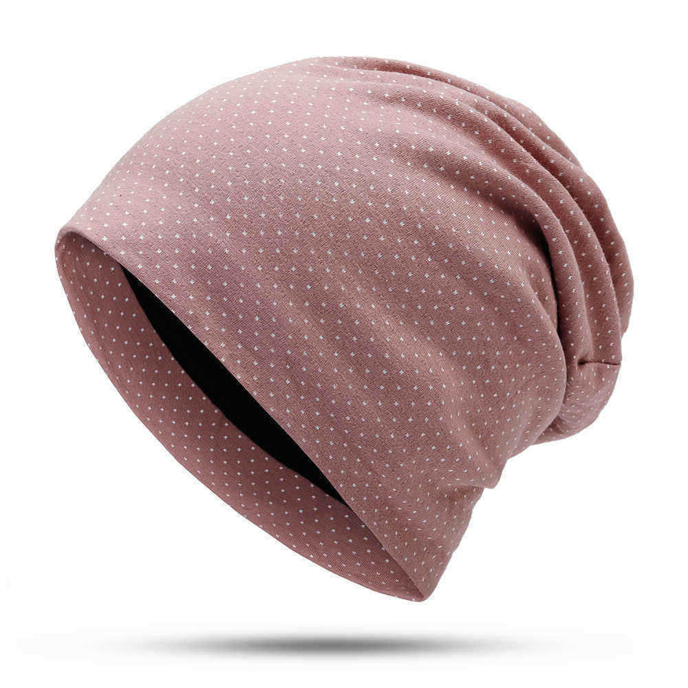 Men-Women-Cotton-Dot-Print-Beanie-Hat-Outdoor-Double-Layers-Earmuffs-Skullcap-1384412