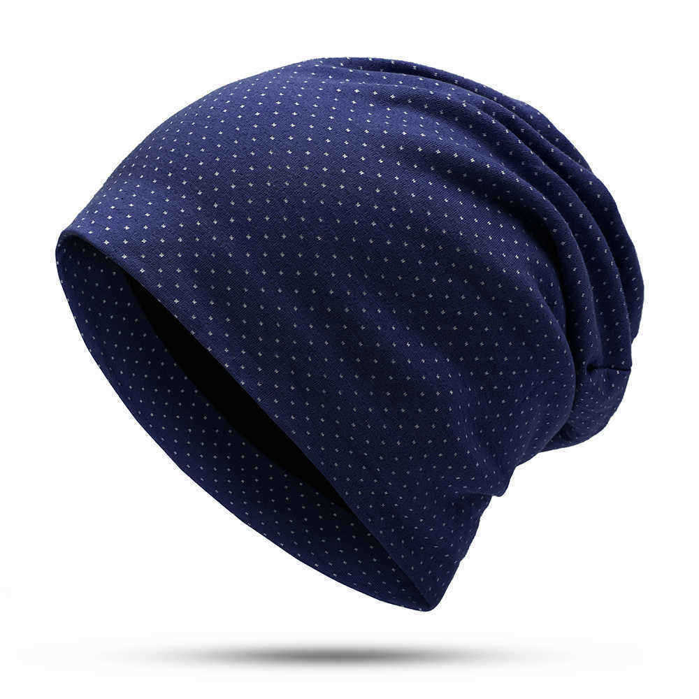 Men-Women-Cotton-Dot-Print-Beanie-Hat-Outdoor-Double-Layers-Earmuffs-Skullcap-1384412