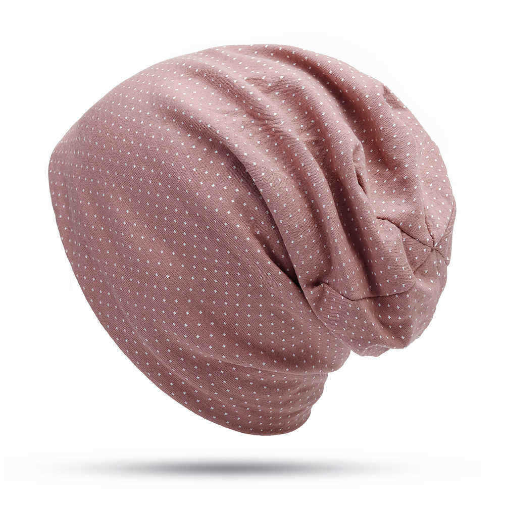 Men-Women-Cotton-Dot-Print-Beanie-Hat-Outdoor-Double-Layers-Earmuffs-Skullcap-1384412