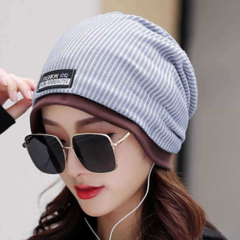 Men-Women-Cotton-Double-Layers-Beanie-Caps-Fashion-Stripe-Brimless-Hat-1356828