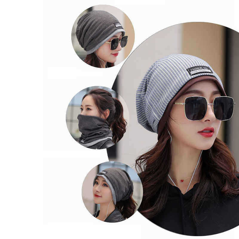 Men-Women-Cotton-Double-Layers-Beanie-Caps-Fashion-Stripe-Brimless-Hat-1356828