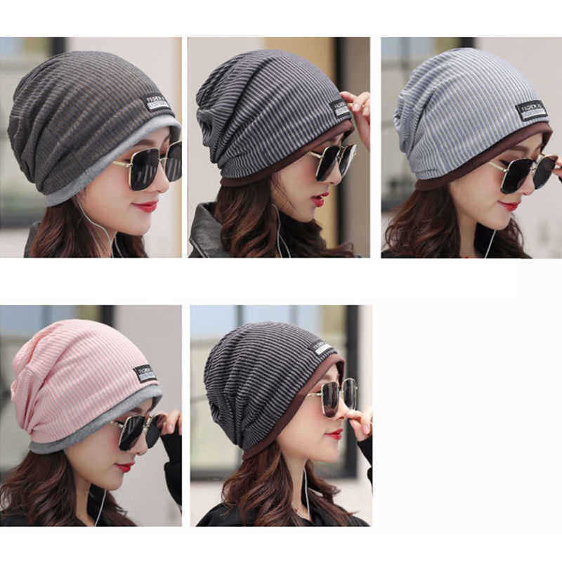 Men-Women-Cotton-Double-Layers-Beanie-Caps-Fashion-Stripe-Brimless-Hat-1356828