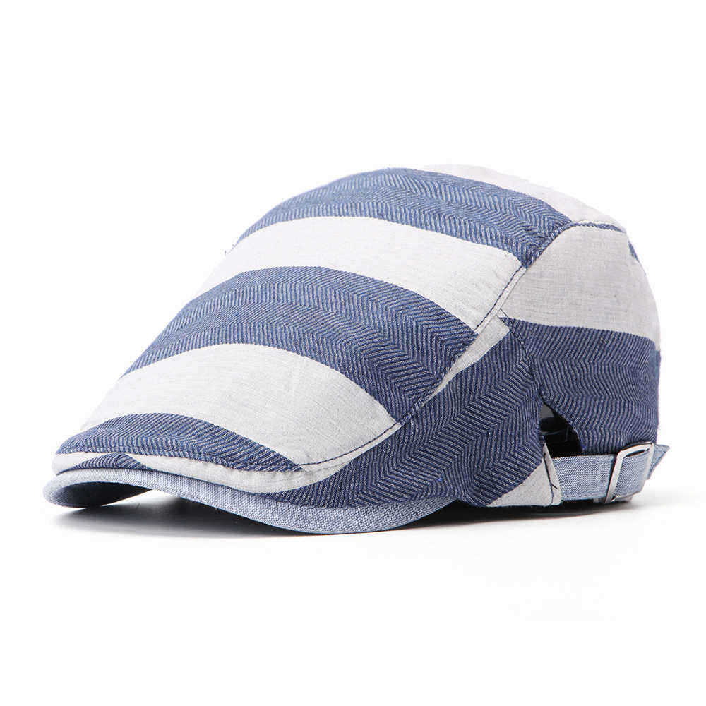 Men-Women-Cotton-Stripe-Beret-Caps-Duck-Hat-Sunshade-Casual-Outdoors-Peaked-Forward-Cap-1451597