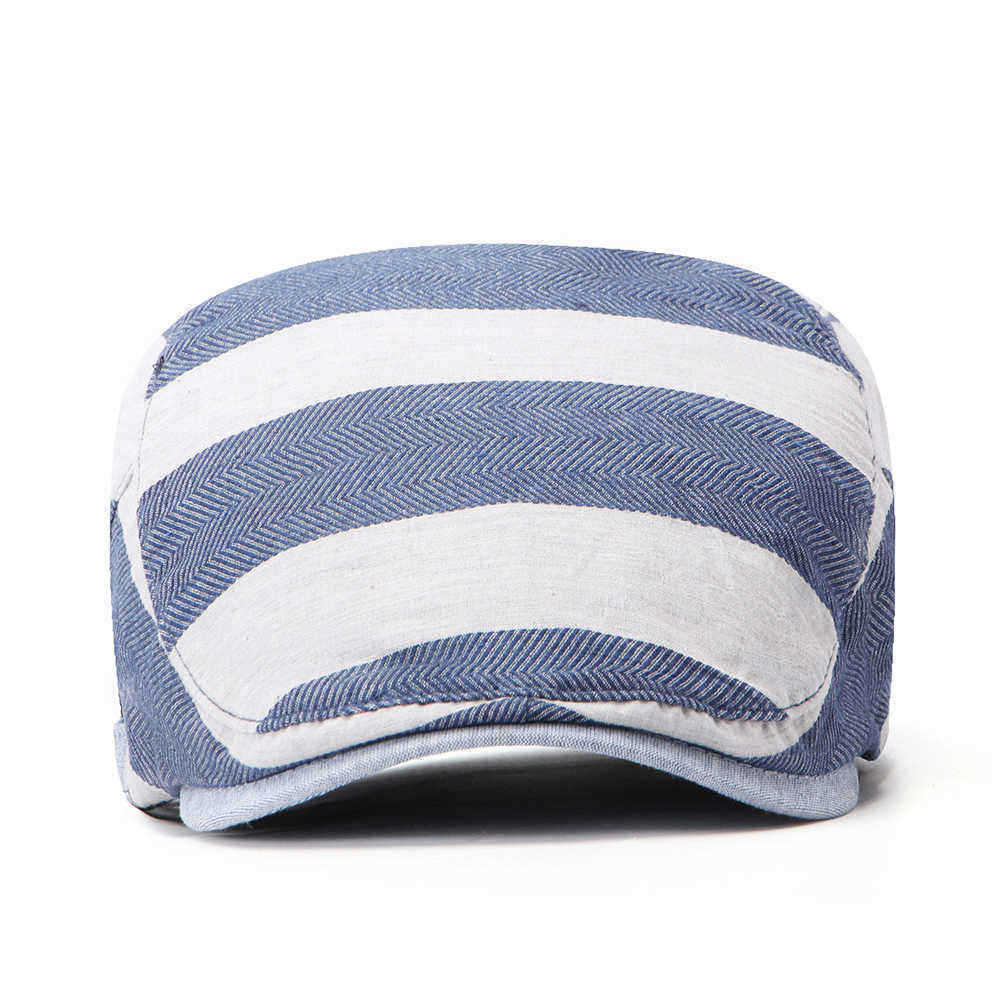 Men-Women-Cotton-Stripe-Beret-Caps-Duck-Hat-Sunshade-Casual-Outdoors-Peaked-Forward-Cap-1451597