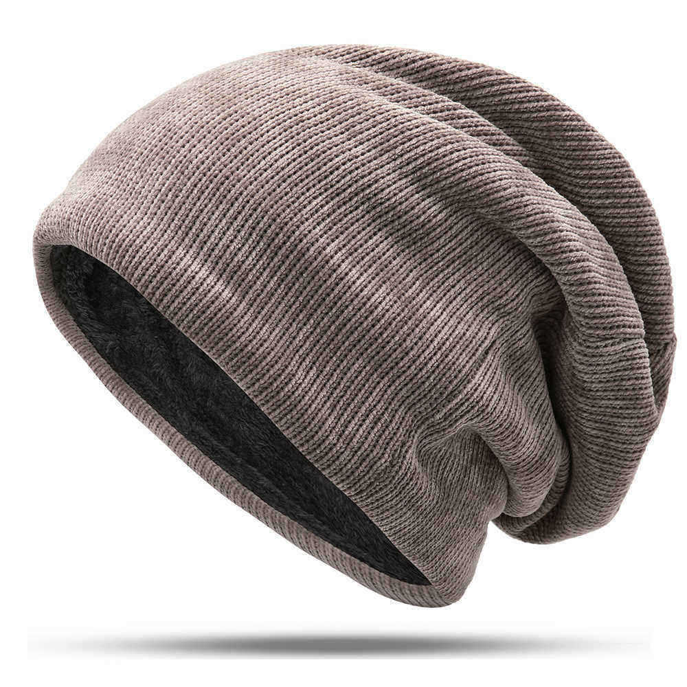 Men-Women-Double-Layer-Plus-Velvet-Hood-Hat-Chenille-Warm-Vertical-Stripes-Baggy-Pile-Cap-Beanie-1386923