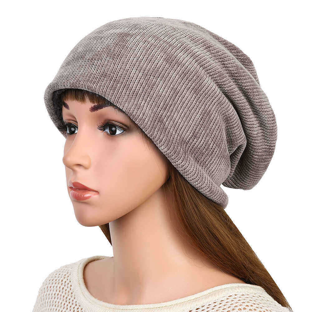 Men-Women-Double-Layer-Plus-Velvet-Hood-Hat-Chenille-Warm-Vertical-Stripes-Baggy-Pile-Cap-Beanie-1386923