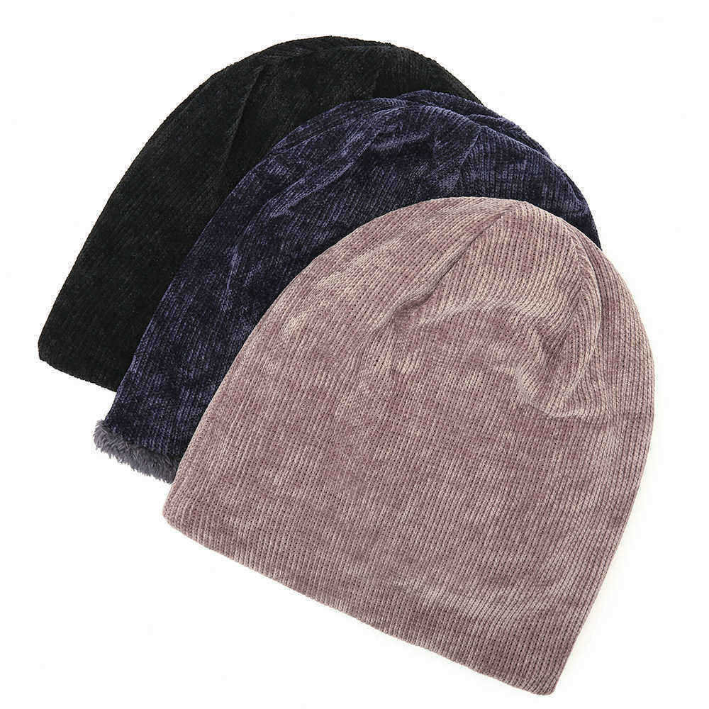 Men-Women-Double-Layer-Plus-Velvet-Hood-Hat-Chenille-Warm-Vertical-Stripes-Baggy-Pile-Cap-Beanie-1386923