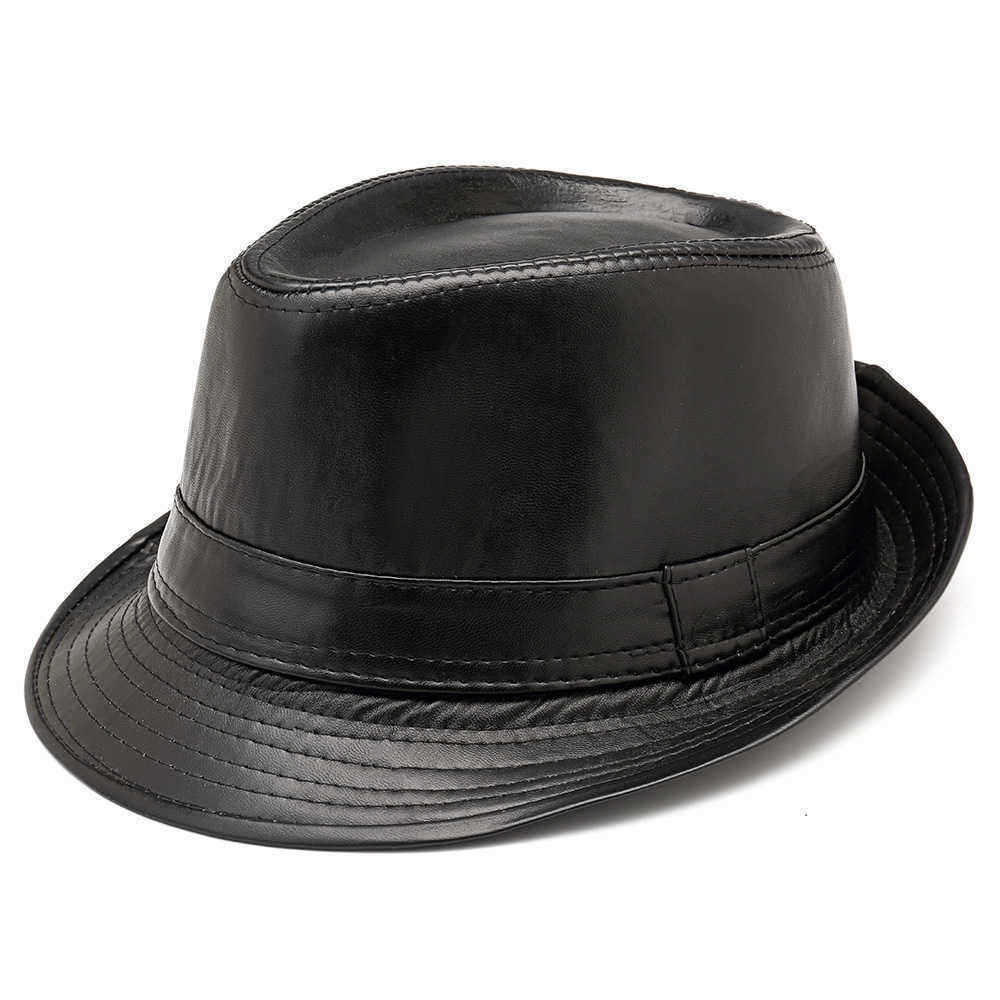 Men-Women-PU-Leather-Plain-Weave-Crimping-Brim-Casual-Jazz-Top-Hat-1336464