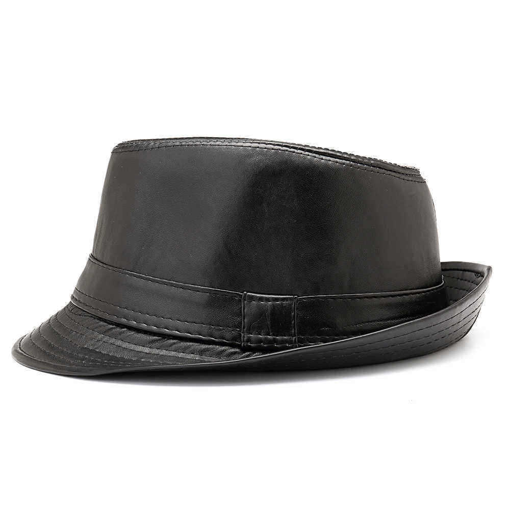 Men-Women-PU-Leather-Plain-Weave-Crimping-Brim-Casual-Jazz-Top-Hat-1336464