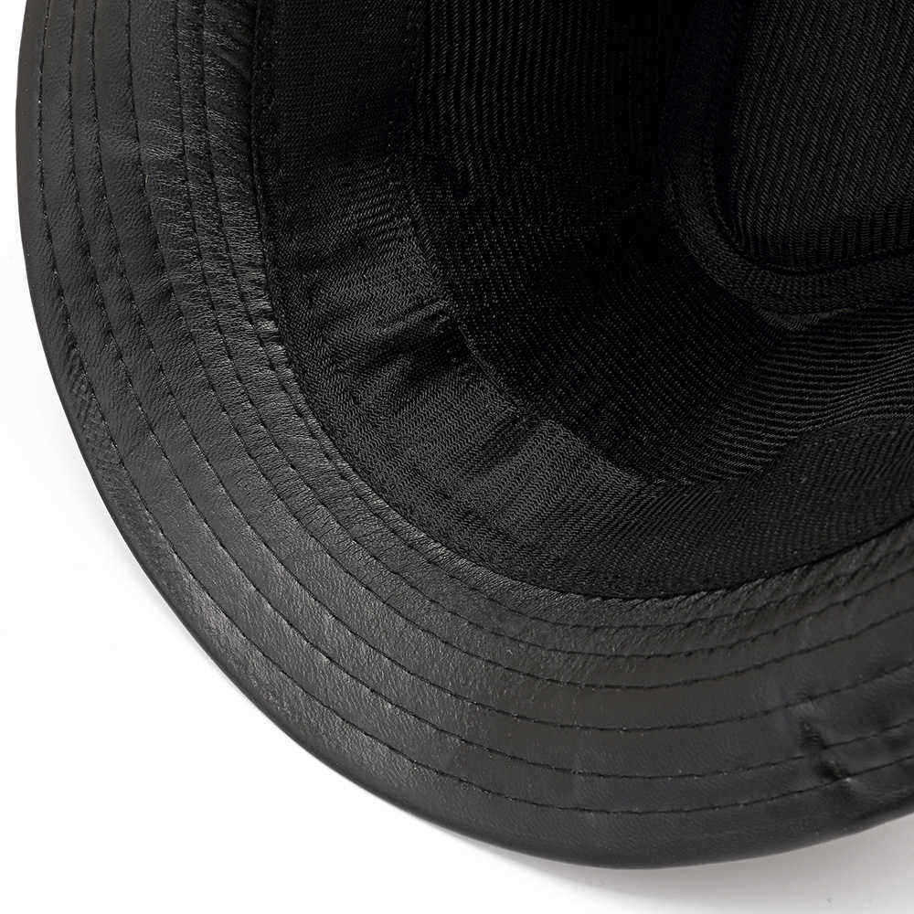 Men-Women-PU-Leather-Plain-Weave-Crimping-Brim-Casual-Jazz-Top-Hat-1336464