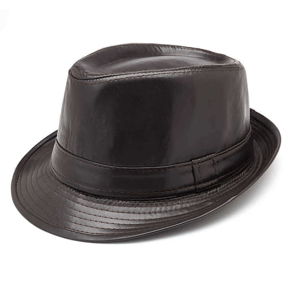 Men-Women-PU-Leather-Plain-Weave-Crimping-Brim-Casual-Jazz-Top-Hat-1336464