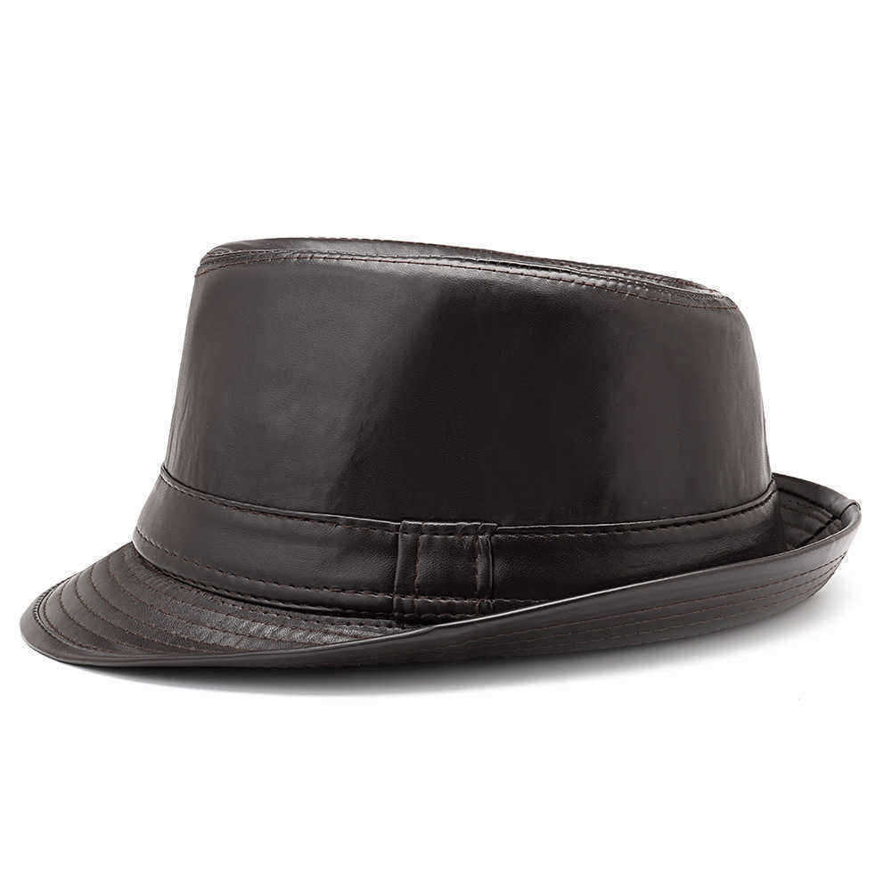 Men-Women-PU-Leather-Plain-Weave-Crimping-Brim-Casual-Jazz-Top-Hat-1336464