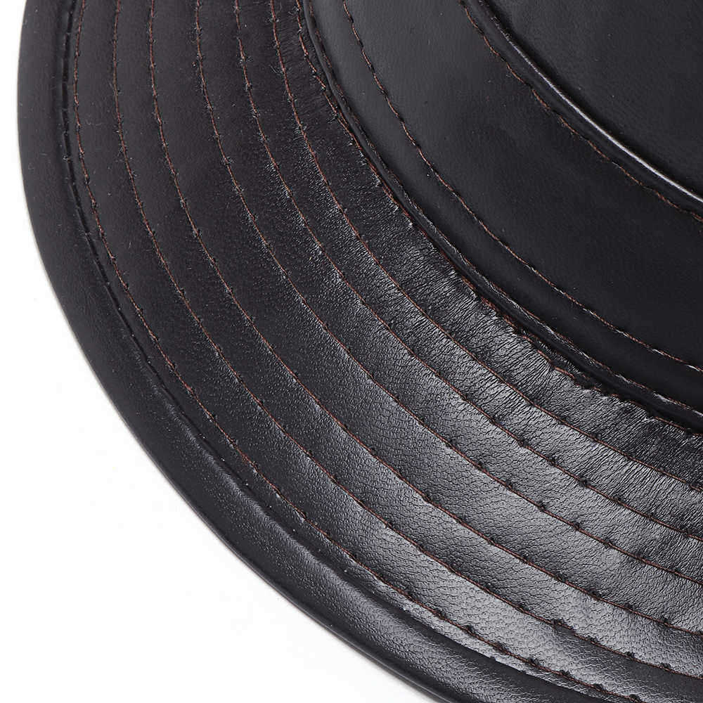 Men-Women-PU-Leather-Plain-Weave-Crimping-Brim-Casual-Jazz-Top-Hat-1336464