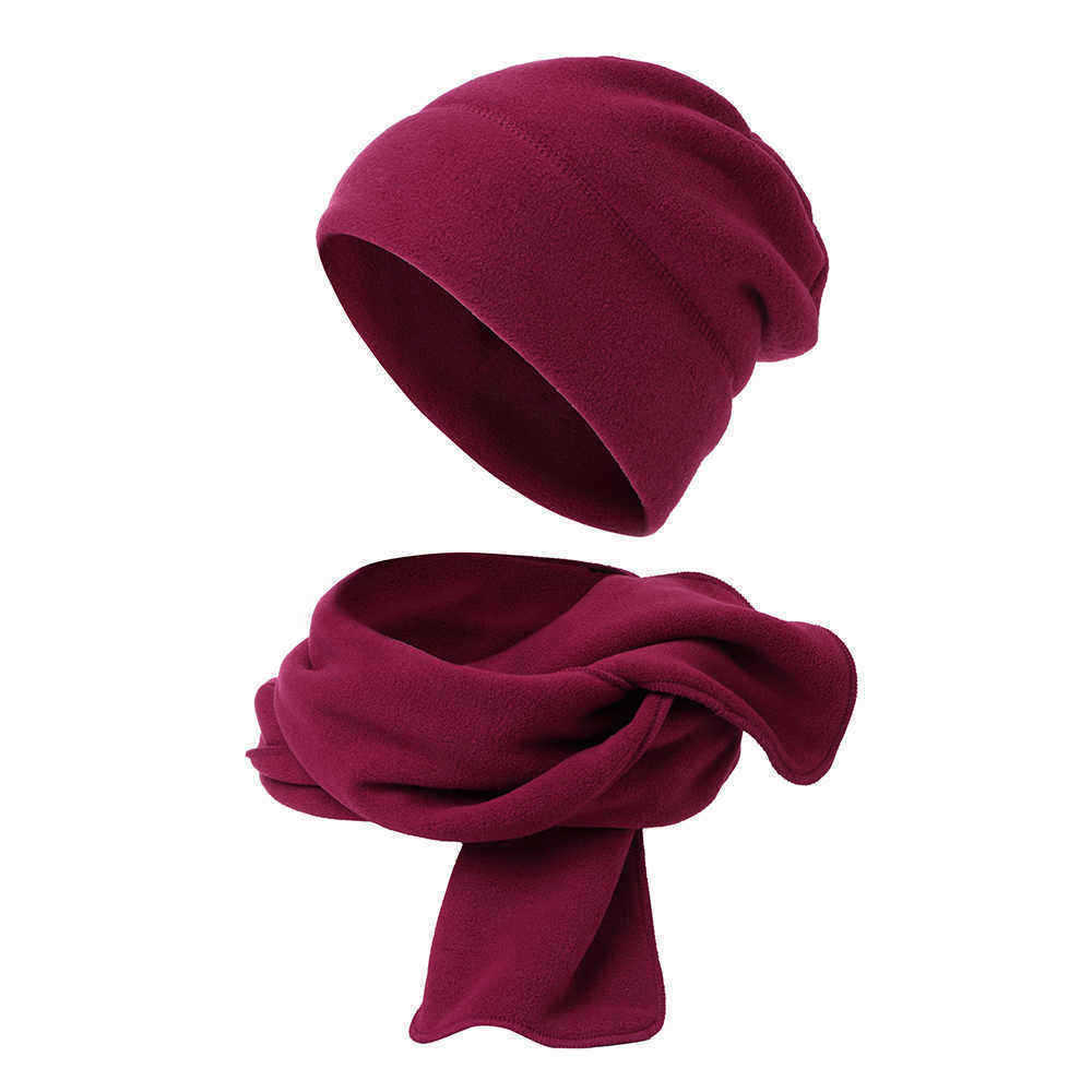 Men-Women-Polar-Fleece-Two-Piece-Hat-Scarf-Set-Outdoor-Warm-Vintage-Plain-Beanie-Scarves-1415729