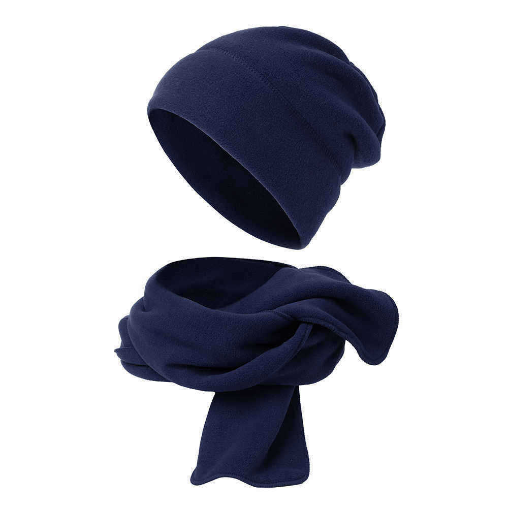 Men-Women-Polar-Fleece-Two-Piece-Hat-Scarf-Set-Outdoor-Warm-Vintage-Plain-Beanie-Scarves-1415729