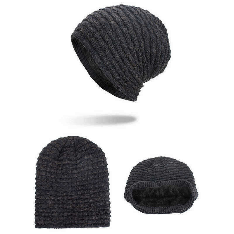 Men-Women-Special-Stripe-Plus-Velvet-Knitted-Hat-Outdoor-Double-Layers-Slouch-Beanie-Caps-1344241