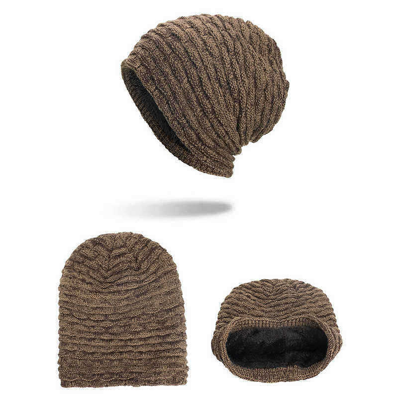 Men-Women-Special-Stripe-Plus-Velvet-Knitted-Hat-Outdoor-Double-Layers-Slouch-Beanie-Caps-1344241