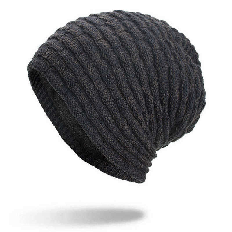 Men-Women-Special-Stripe-Plus-Velvet-Knitted-Hat-Outdoor-Double-Layers-Slouch-Beanie-Caps-1344241