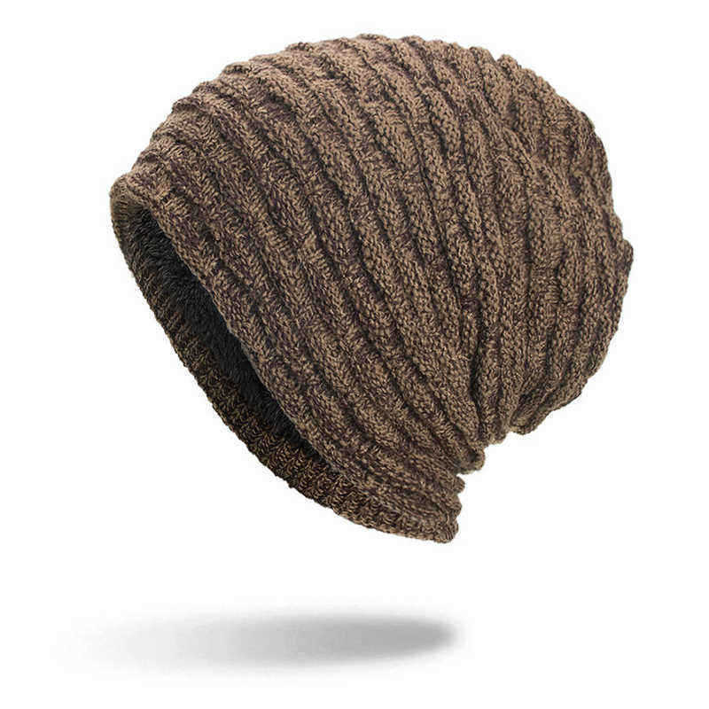 Men-Women-Special-Stripe-Plus-Velvet-Knitted-Hat-Outdoor-Double-Layers-Slouch-Beanie-Caps-1344241