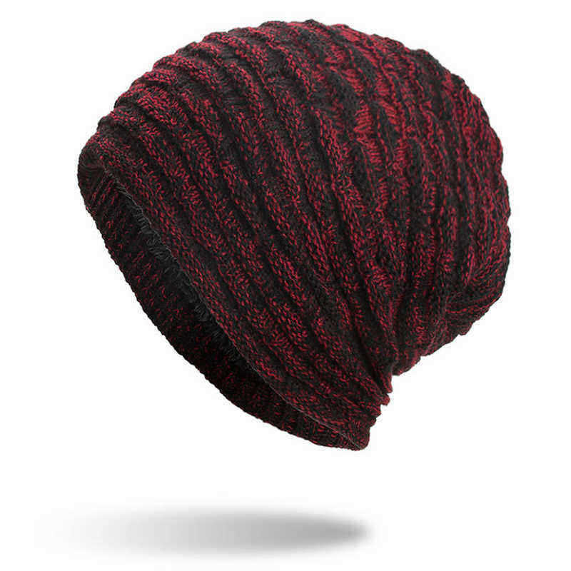 Men-Women-Special-Stripe-Plus-Velvet-Knitted-Hat-Outdoor-Double-Layers-Slouch-Beanie-Caps-1344241