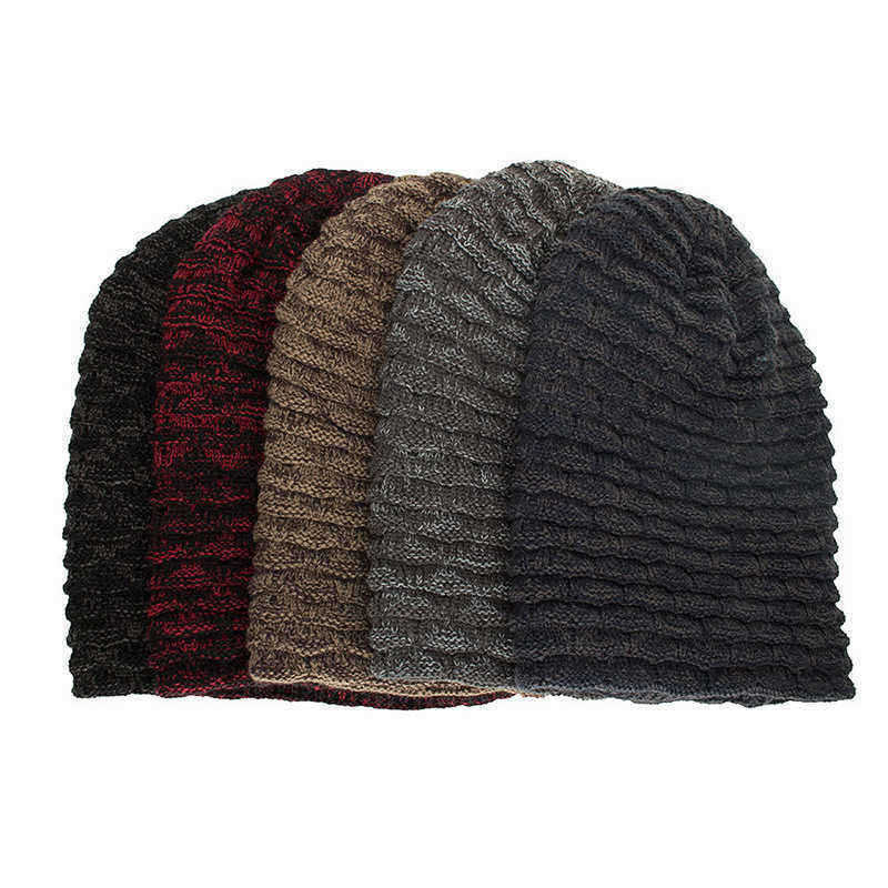 Men-Women-Special-Stripe-Plus-Velvet-Knitted-Hat-Outdoor-Double-Layers-Slouch-Beanie-Caps-1344241