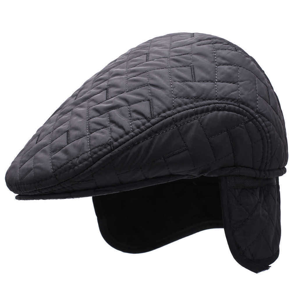 Men-Women-Thickened-Windproof-Peaked-Cap-Embroidery-Earmuffs-Cotton-Beret-Hat-1354563