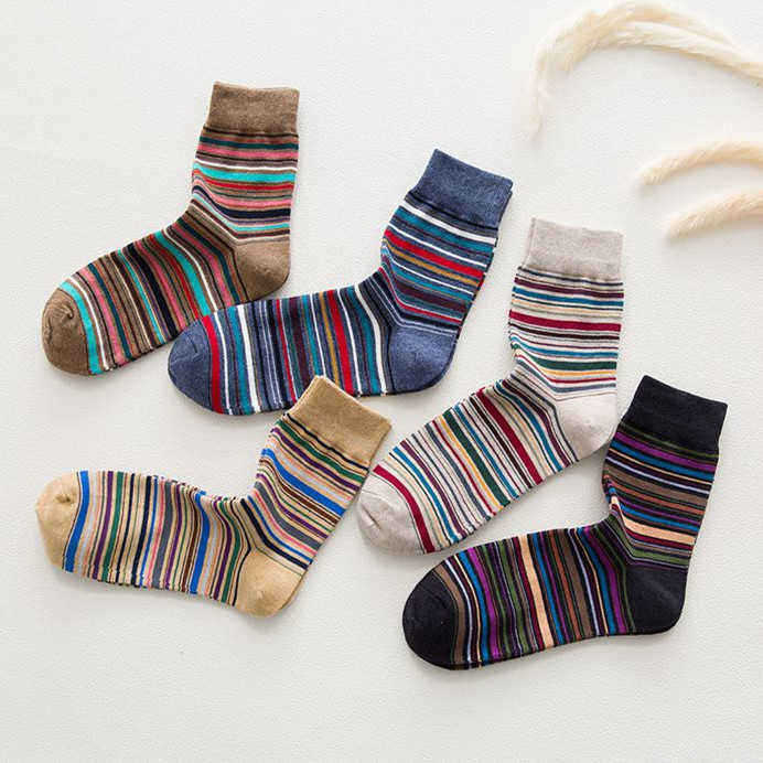 Men-Women-Vintage-Stripe-Cotton-Socks-Causal-Breathable-Deodorant-Middle-Tube-Socks-1203786