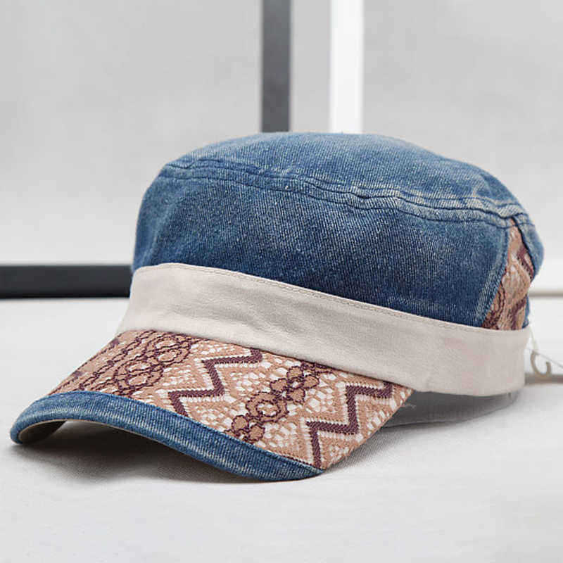 Men-Women-Washed-Denim-Military-Army-Cap-Outdoor-Ripple-Peaked-Cap-Visor-Flat-Top-Hat-1341609