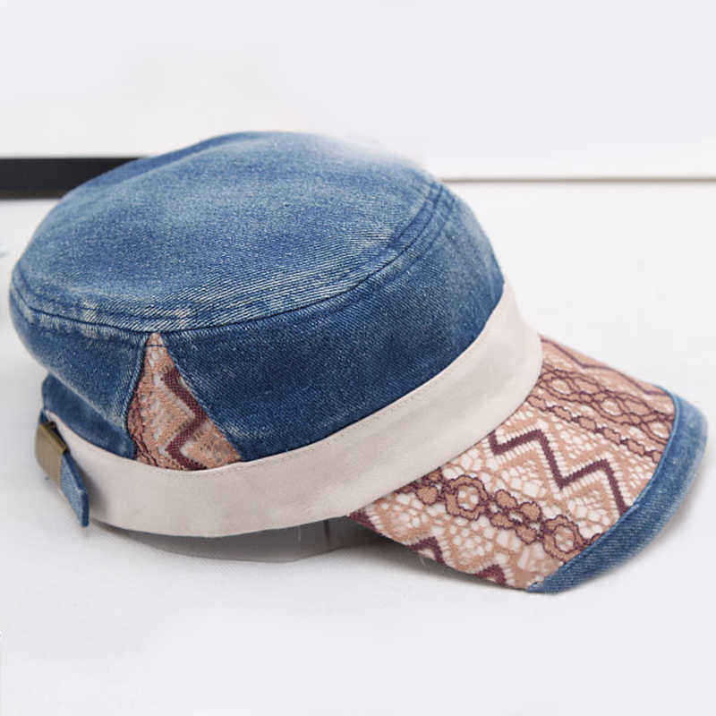 Men-Women-Washed-Denim-Military-Army-Cap-Outdoor-Ripple-Peaked-Cap-Visor-Flat-Top-Hat-1341609