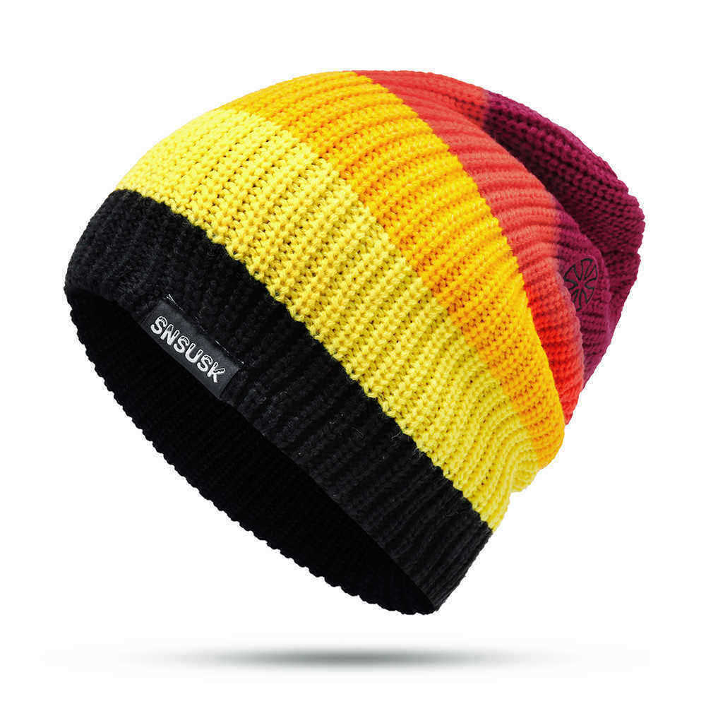 Men-Women-Winter-Double-Knit-Striped-Multicolor-Knitted-Hat-Beanie-Cap-1387433