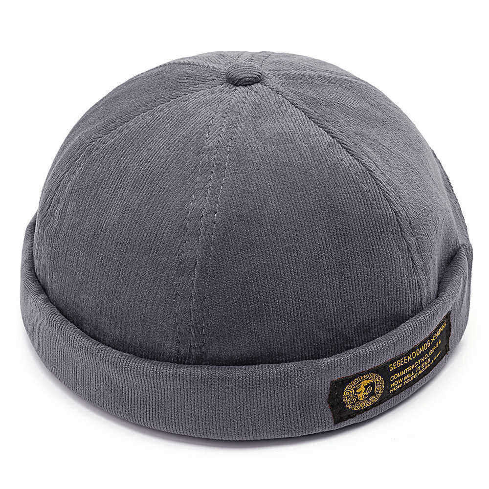 Mens-Corduroy-Adjustable-Solid-French-Brimless-Hat-Vogue-Retro-Skullcap-Sailor-Cap-1348947